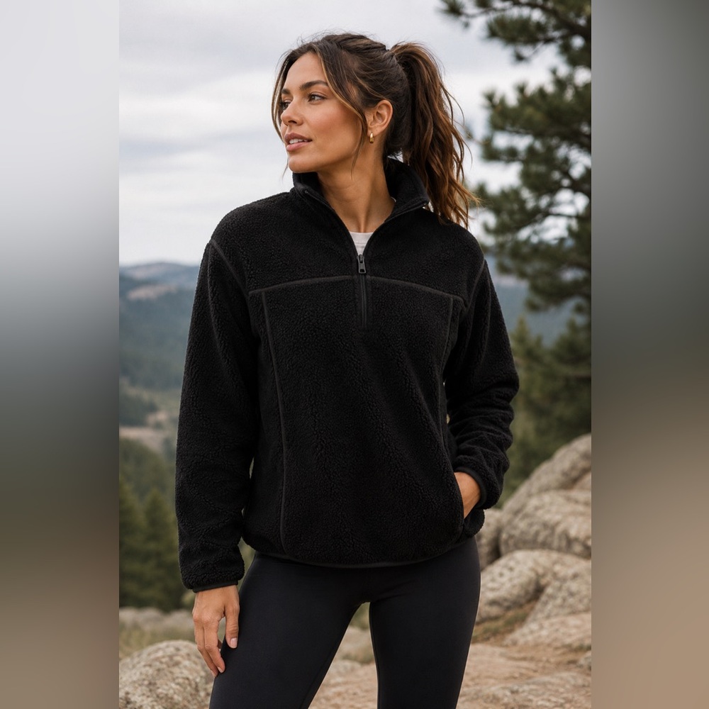 Original Weatherproof Vintage Black Quarter Zip Fleece Pullover - Large